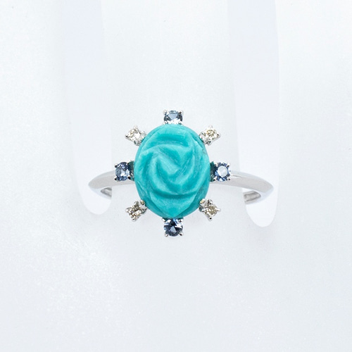 薔薇　トルコ石　ダイヤ　リング　指輪　K18 薔薇トルコ石ダイヤリング指輪K18