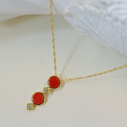 K18YG 赤珊瑚ダイヤモンドペンダントネックレス 41585-171 ネックレス  