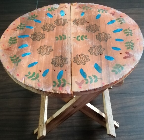 折りたたみプランターテーブル 木製 花台 ミニチュア縞馬ちゃん付き フラワースタンド  メキシコ インド  飾り台 6枚目の画像