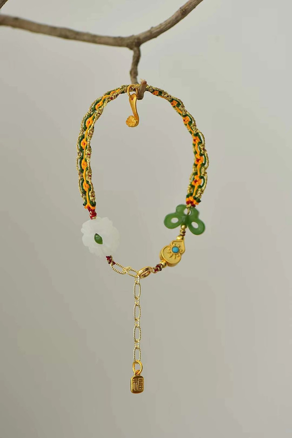 天然ヘチアン翡翠/ヘチアン翡翠古い素材、白翡翠蓮の花のデザイン、ハンドロープ、ブレスレット、前立て吊りネックレス、その他の多目的 3枚目の画像