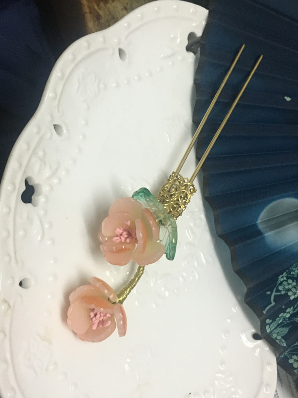 Bangtianhua Begonia Glass FlowerオリジナルHanfuアクセサリ/タッセルジュエリー/ヘアピン/手 1枚目の画像