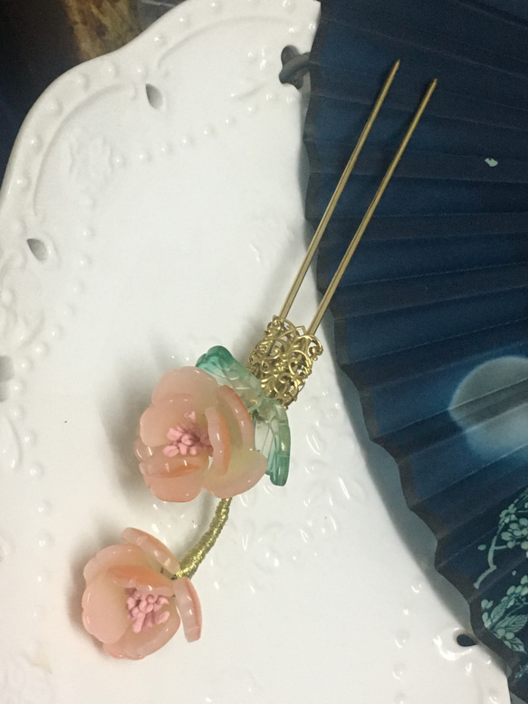 Bangtianhua Begonia Glass FlowerオリジナルHanfuアクセサリ/タッセルジュエリー/ヘアピン/手 2枚目の画像