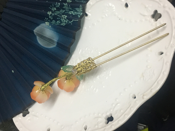 Bangtianhua Begonia Glass FlowerオリジナルHanfuアクセサリ/タッセルジュエリー/ヘアピン/手 4枚目の画像