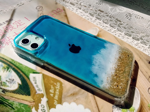 手作り押し花携帯電話保護ケース| iPhone 11 |サマーオーシャン（1） 3枚目の画像