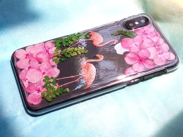 Anny's workshop手作押花手機保護殼，適用型號 iPhone X，Flamingos 第2張的照片