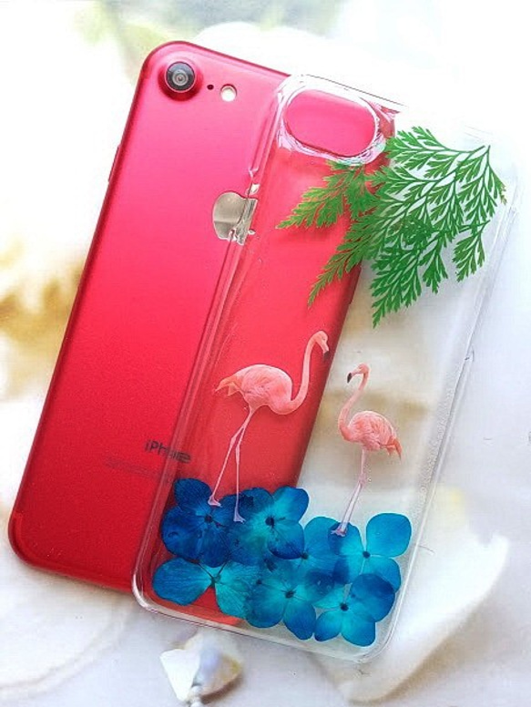 Anny's workshop手作押花手機保護殼，適用型號 iPhone7,iPhone8，Flamingos, 海洋 第3張的照片