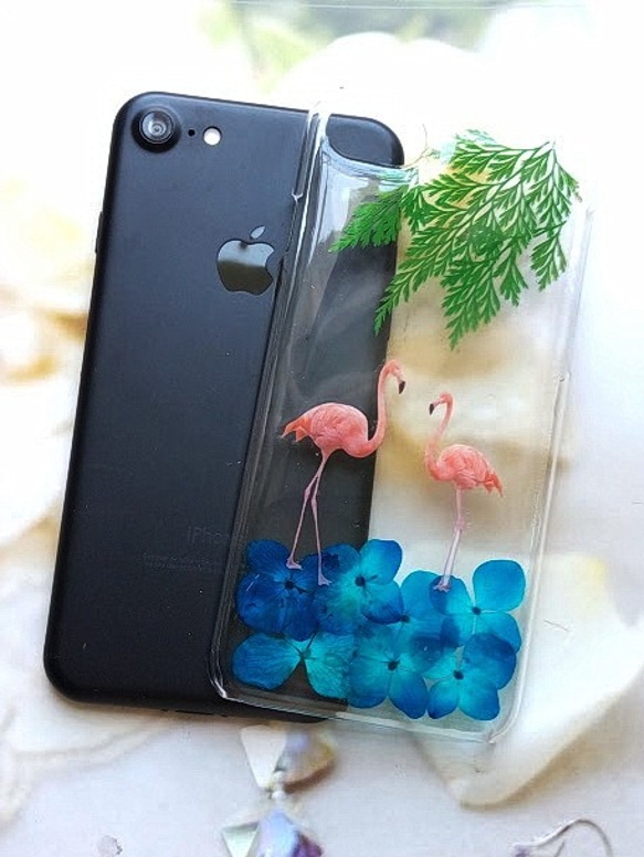 Anny's workshop手作押花手機保護殼，適用型號 iPhone7,iPhone8，Flamingos, 海洋 第4張的照片