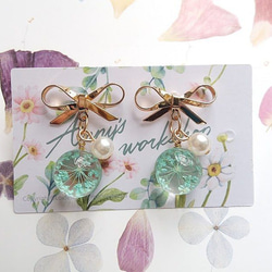 Annysワークショップの幸せな手作りの花のイヤリング、ピンク色のロマンチックなイヤリング（ピンクの青） 3枚目の画像