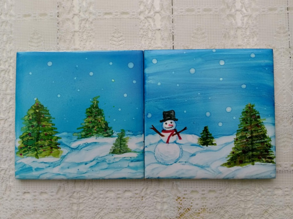 アニーのワークショップはコースターを作った、それは家の装飾とコースター、雪だるまです 4枚目の画像