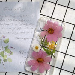 Apple iPhone X / XS、ピンクのコスモスのための手作りの押し花の電話ケース 1枚目の画像