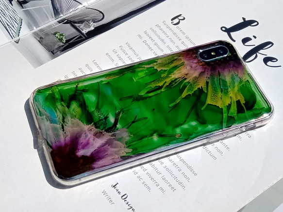 手作押花手機保護殼，適用於Apple iPhone XS max，彩繪 第2張的照片