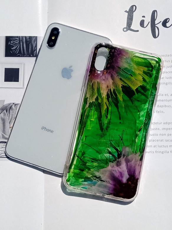 手作押花手機保護殼，適用於Apple iPhone XS max，彩繪 第3張的照片