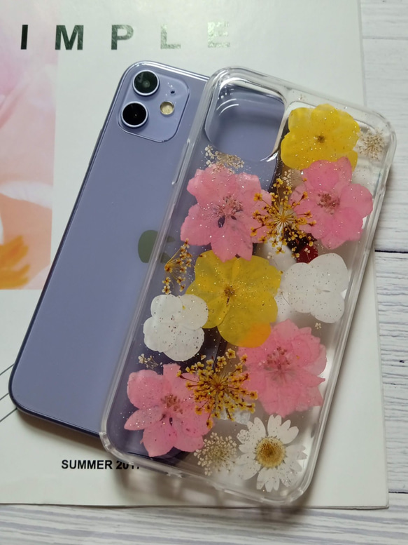 手作押花手機殼，適用於Apple iPhone 11, 粉色 第5張的照片