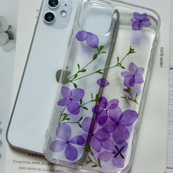 手作押花手機殼，適用於Apple iPhone 11, 紫色繡球花 第2張的照片