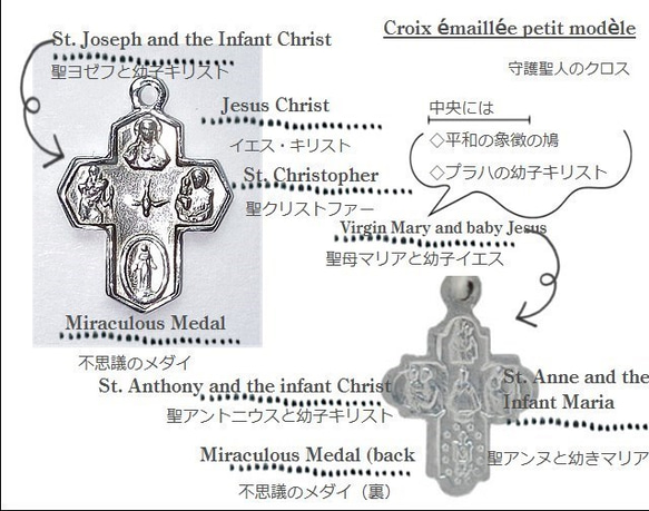 パリ直輸入!フランス教会正規品の守護聖人 カラークロス型SS レッドカラーメダイ 十字架 ペンダントトップ 10枚目の画像