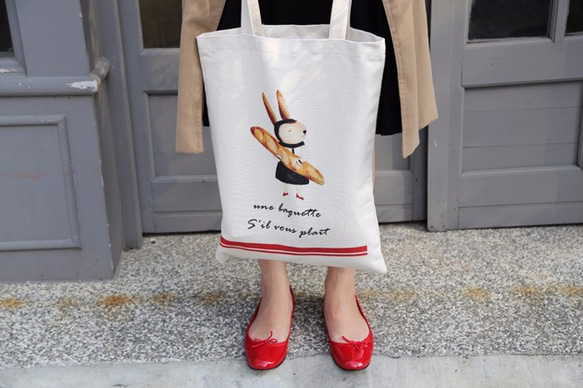 我愛巴黎-兔子環保亞麻購物袋 第1張的照片