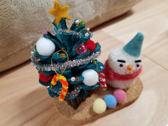 ミニクリスマスツリー☆と雪だるま 3枚目の画像