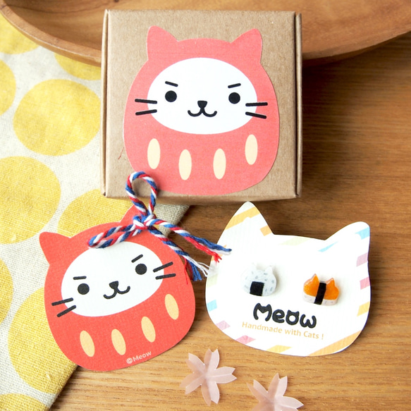 Meow Cat Neko 原創手作達磨貓貓耳環 (兩隻達磨貓貓為一對) 可改夾式 第4張的照片