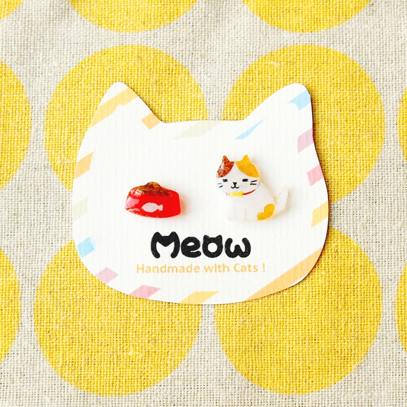 Meow Cat Neko 原創手作期待中的貓貓和最愛的罐罐耳環 (貓貓和罐罐食糧為一對) 可改夾式 第2張的照片