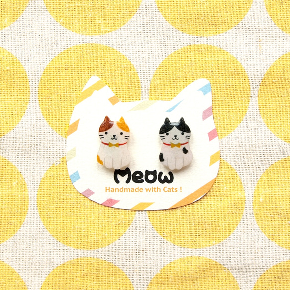 Meow Cat Neko 原創手作可愛貓貓耳環 (兩隻貓貓為一對，可自由配搭款式)- 可改夾式 第4張的照片