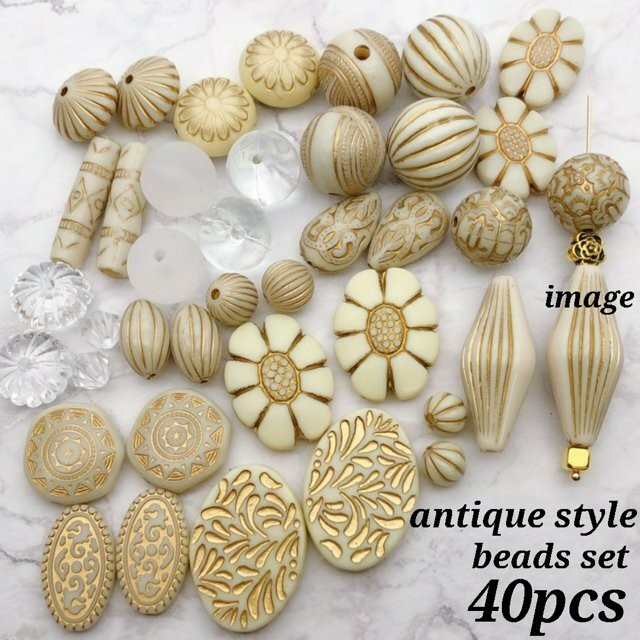 レトロビーズ brsr304oripp】【white set】アンティーク風ビーズ セット