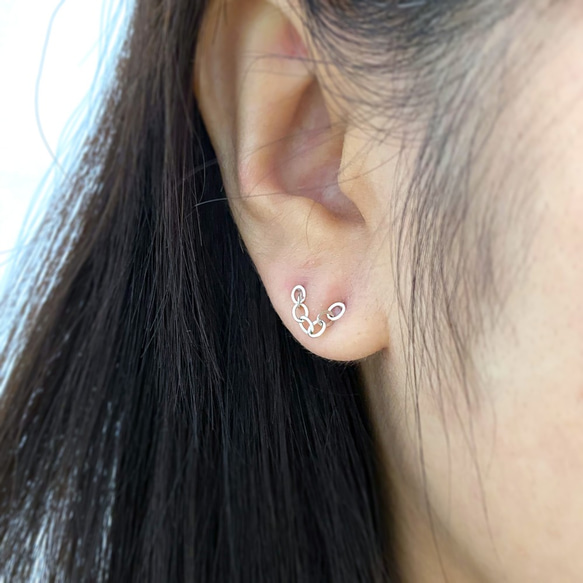 Double pierced earring(1 pc)(chain length 1.5cm),SV925 4枚目の画像