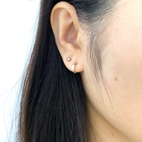 Hoop stud earring(1 PC),SV925 4枚目の画像