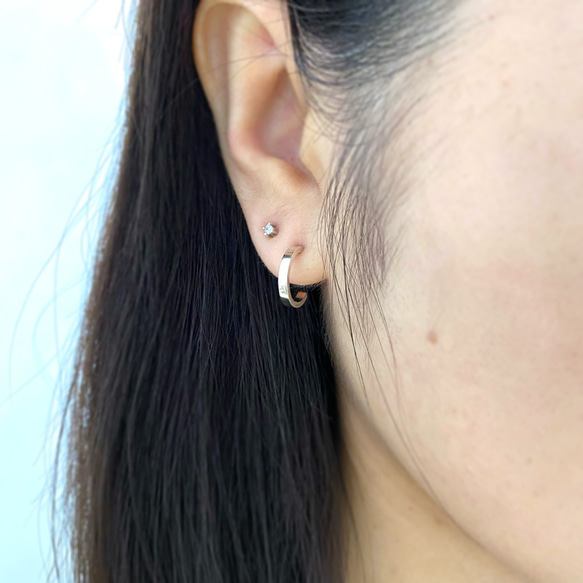 Hoop stud earring(1 PC),SV925 8枚目の画像