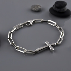 Sterling Silver Cross Bracelet With Oval Links,SV925 1枚目の画像