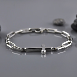 Sterling Silver Cross Bracelet With Oval Links,SV925 2枚目の画像