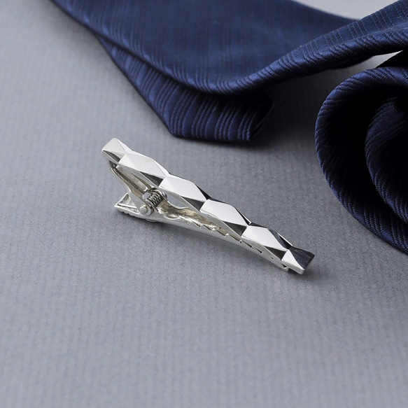 純銀菱形切面領帶夾 925純銀 第5張的照片