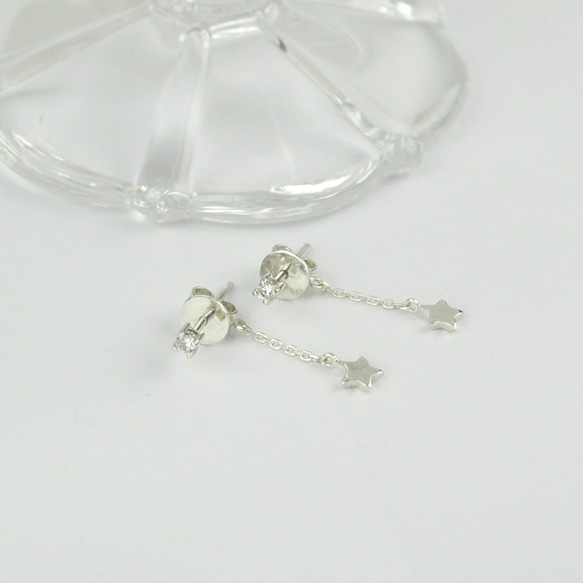 Sterling Silver Tiny Star Drop Through and Through Earrings 3枚目の画像