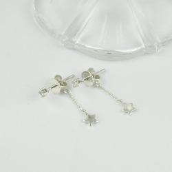 Sterling Silver Tiny Star Drop Through and Through Earrings 4枚目の画像