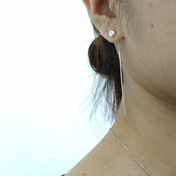 單鑽穿線耳環 925純銀 CZ鑽石 耳線 第3張的照片
