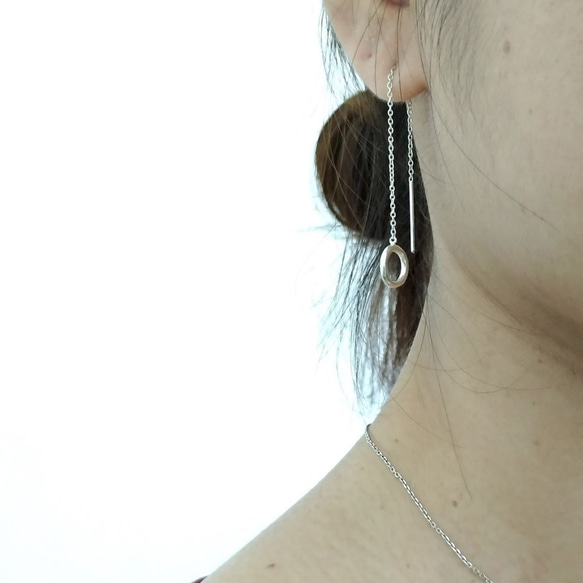Sterling Silver Circle Threader Earrings 1枚目の画像