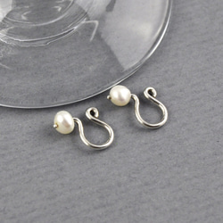 Pearl U-Clip earrings,Non-Pierced Earrings,Sterling silver 2枚目の画像