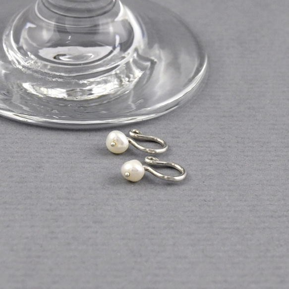 Pearl U-Clip earrings,Non-Pierced Earrings,Sterling silver 3枚目の画像