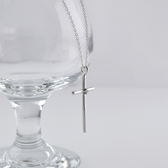 CZ Cross Necklace,Sterling Silver 2枚目の画像