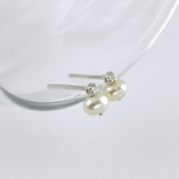 Pearl & CZdiamond Earrings,Sterling silver 2枚目の画像