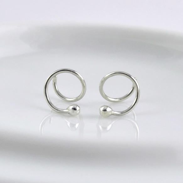 Ball Hoop Double pierced earring(Hoop diameter 6mm),SV925 3枚目の画像