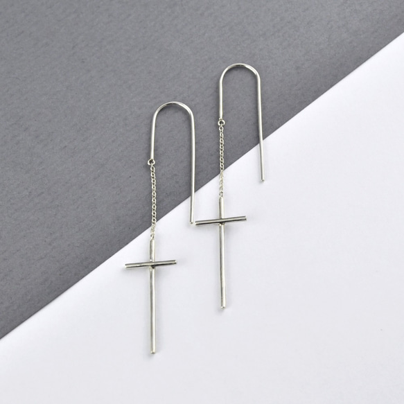 Cross Earrings,Sterling Silver 1枚目の画像