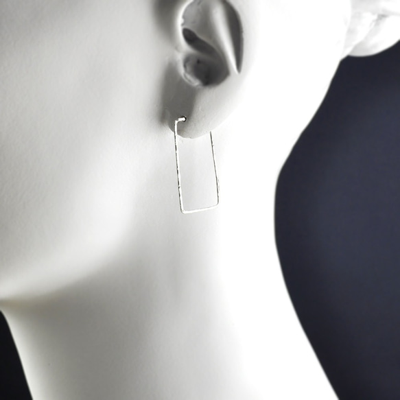 Rectangle Hoop Earrings,Hammered Hoops,Sterling Silver 2枚目の画像