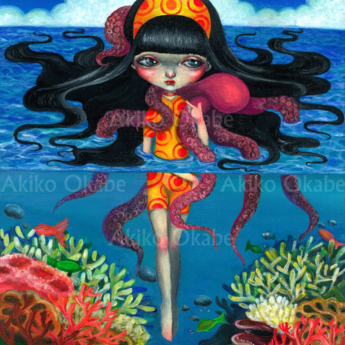☆海と珊瑚礁と蛸と☆アート作品原画 絵画 AKIKO 通販 4809020