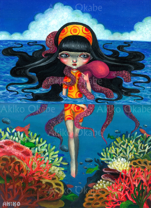 ☆海と珊瑚礁と蛸と☆アート作品原画 絵画 AKIKO 通販 4809020 ☆海と珊瑚礁と蛸と☆アート作品原画 絵画 AKIKO 通販 4809020