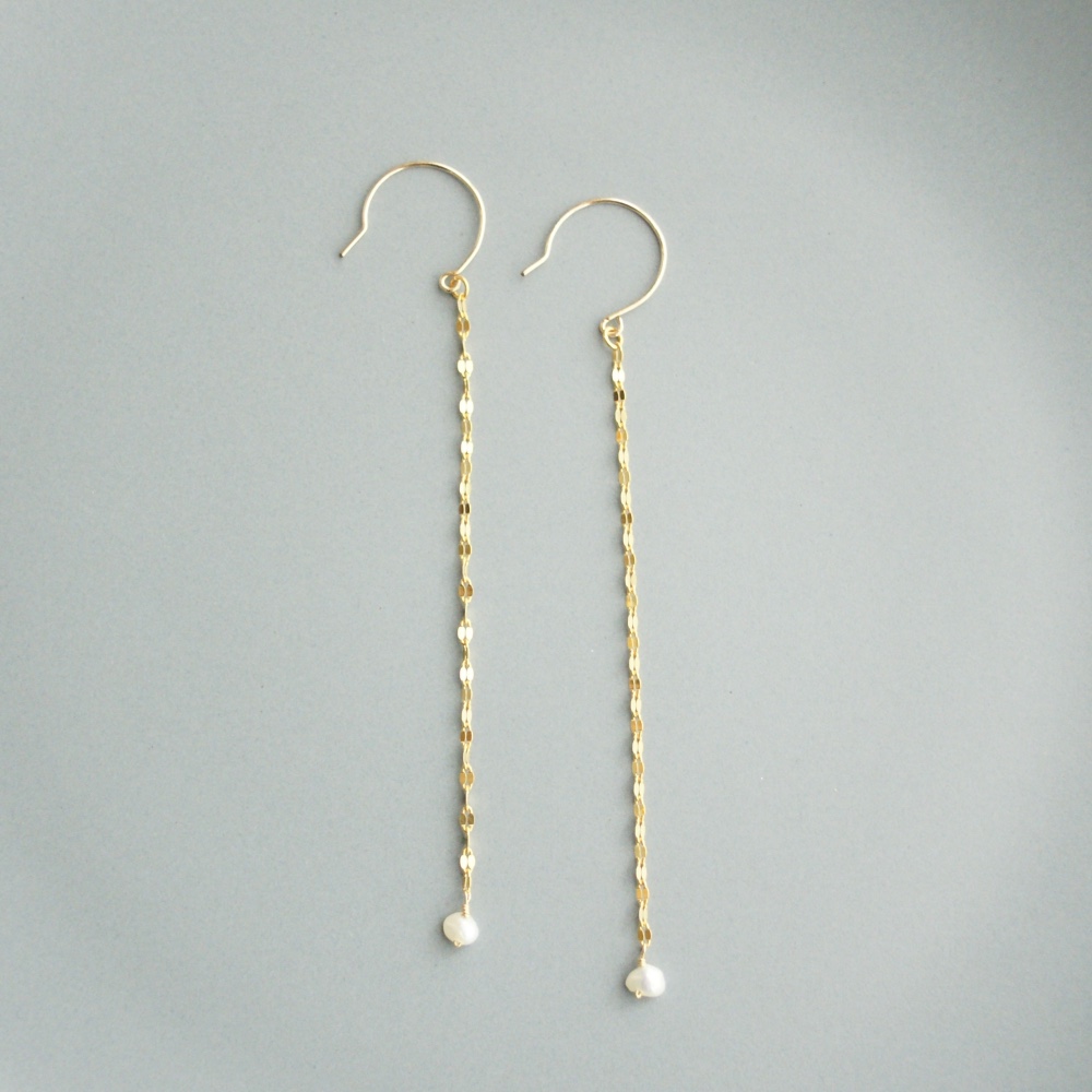 【14金GF】クローバーチェーンパールピアス・イヤリング WH