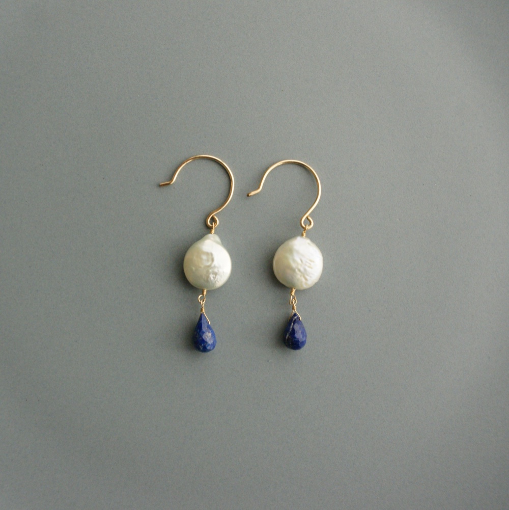 【14金GF】コインパール×ラピスラズリ ピアス・イヤリング