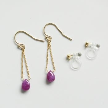 【14金GF】 ツイストチェーンピアス・イヤリング ルビー