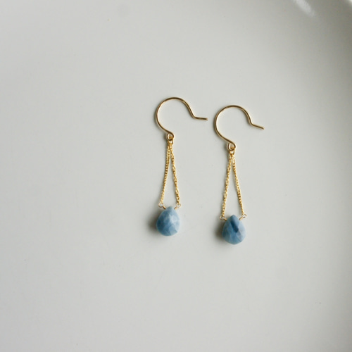 14金GF】ツイストチェーンピアス・イヤリング ブルーオパール ピアス 