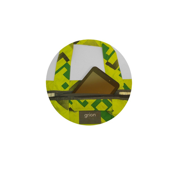 grion防水バックパック（大）BWLL-01緑と黄色の幾何学的モデルの後 2枚目の画像