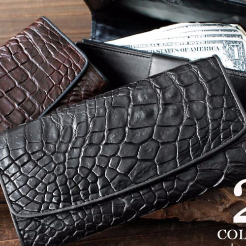 送料無料】天然ワニ皮 クロコダイル 3つ折り長財布 本革 ロング  